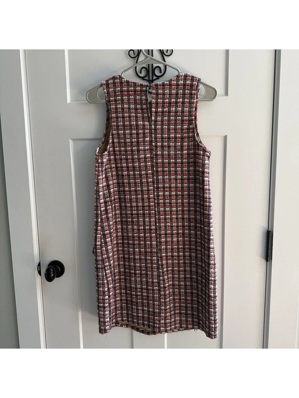 Zara Basic Tweed Shift Dress Womens S Plaid Pearl Button Pockets Sleeveless